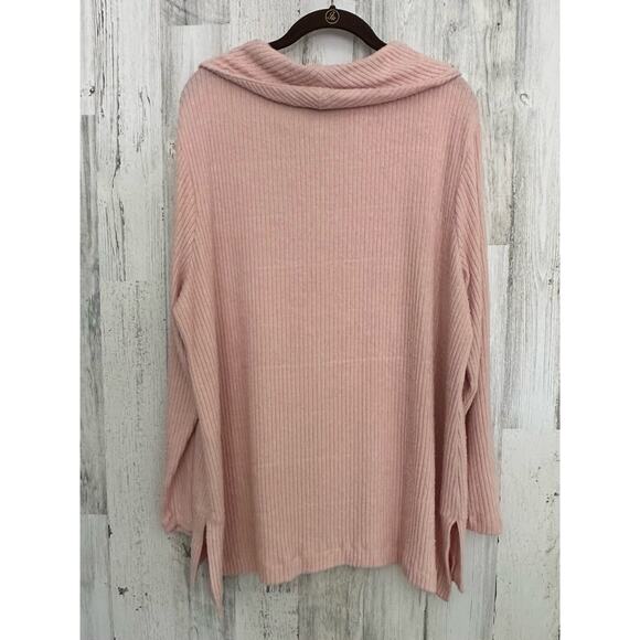 Chicos Zenergy Ribbed Sweater Size 3 or 16/18 XL Light Pink Cowl Neck Side Slits - Picture 2 of 9